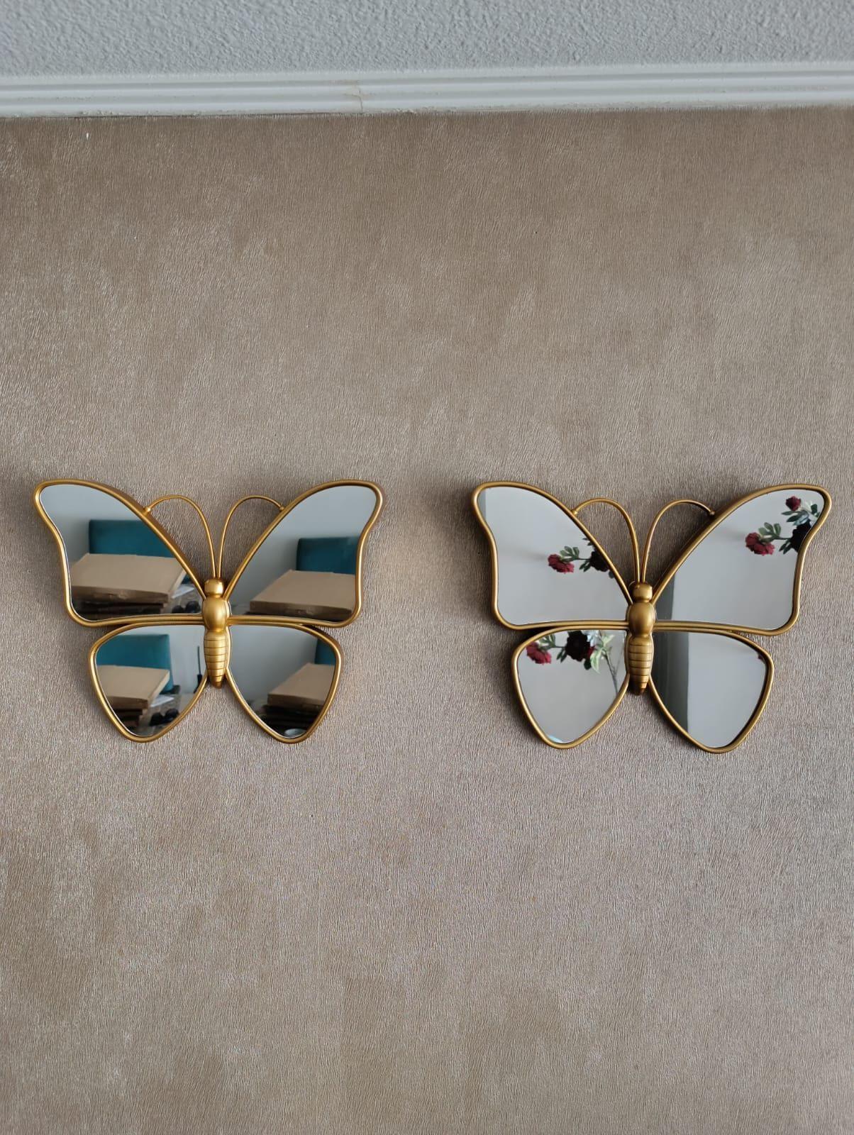 Set 2 Pcs Espejos Diseño Mariposas Doradas 26x31 Cm C/u-5