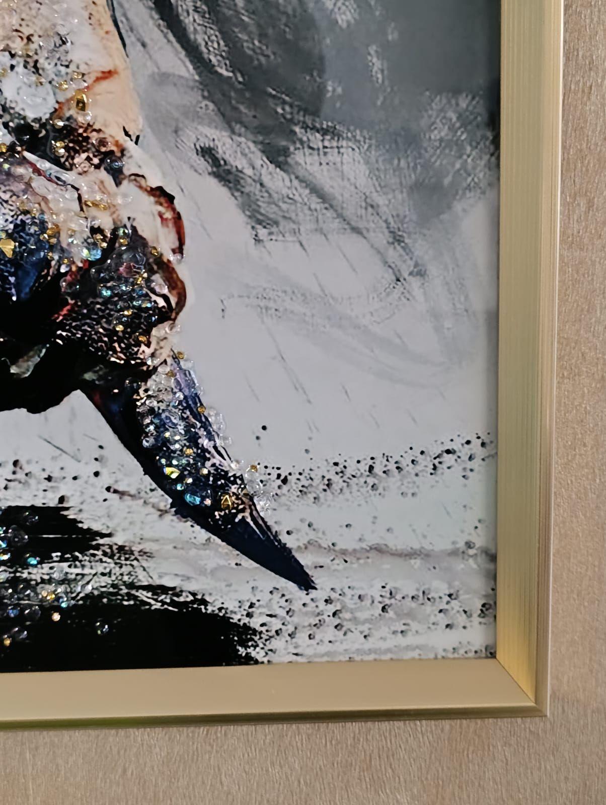 Cuadro Toro, Pintura Estilo Diamante, Marco Dorado60x110 Cm-3