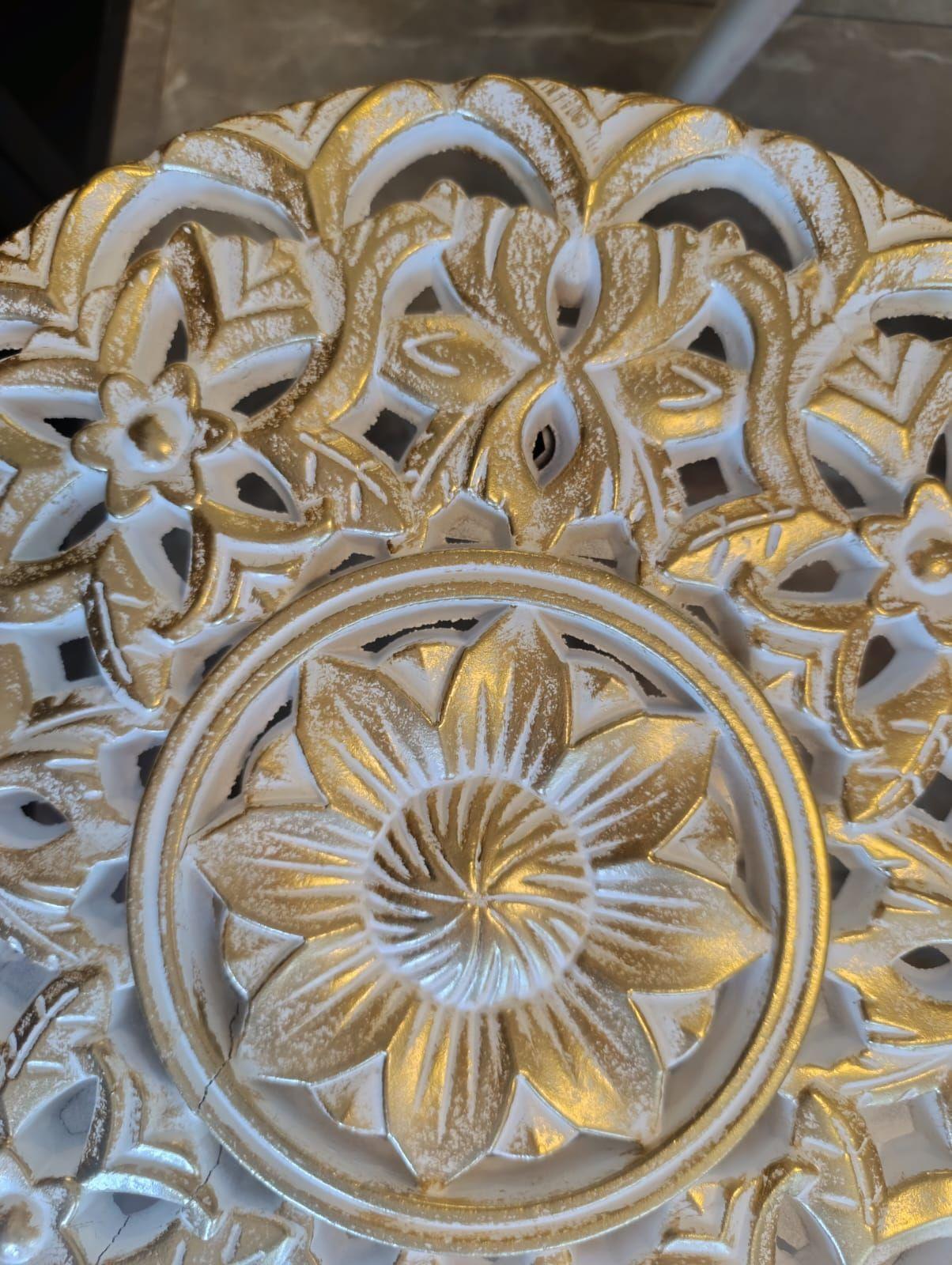 Set 3 Mesas De Centro Estilo Rococo Mod 2, Dorado/blanco-4