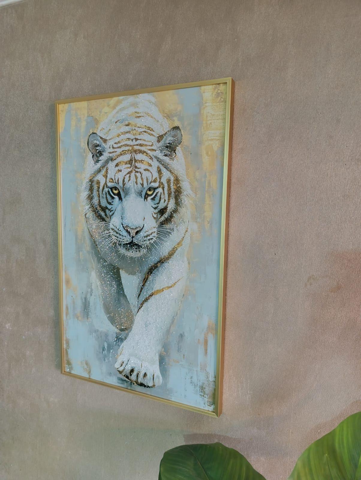 Cuadro Tigre Blanco Estilo Pintura Diamante 80x50x3 Cm-2