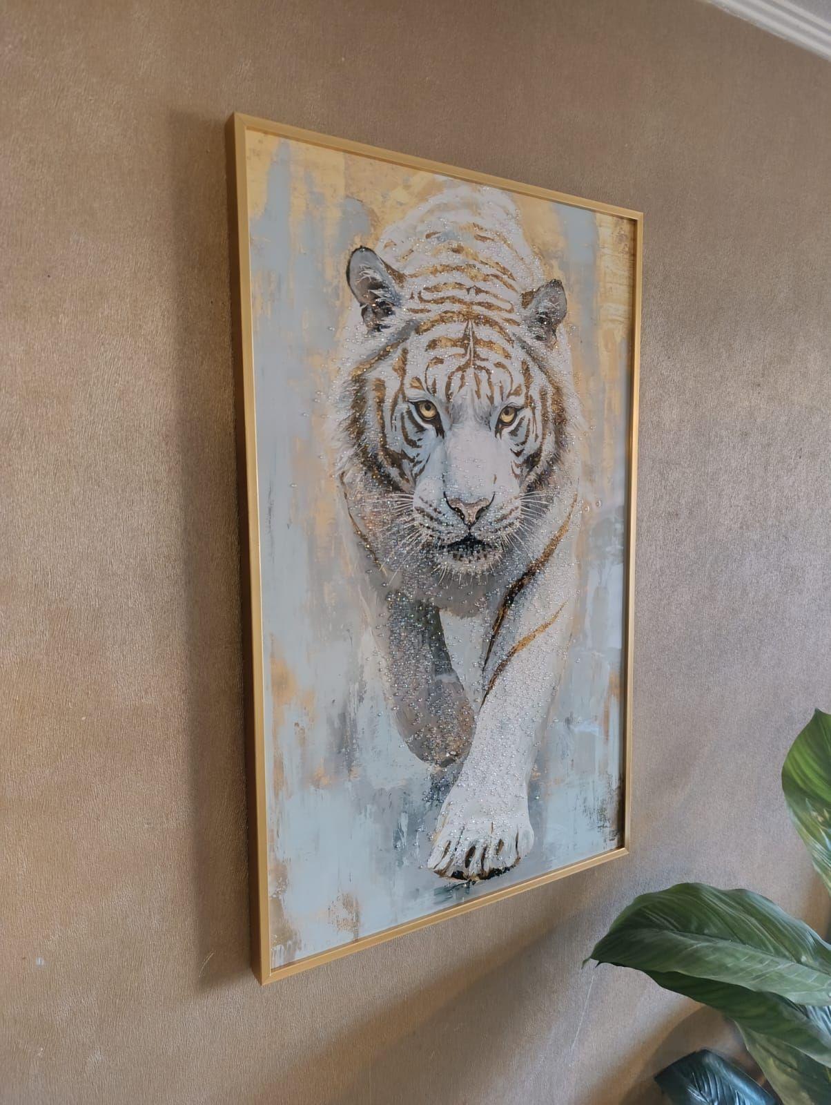 Cuadro Tigre Blanco Estilo Pintura Diamante 80x50x3 Cm-3