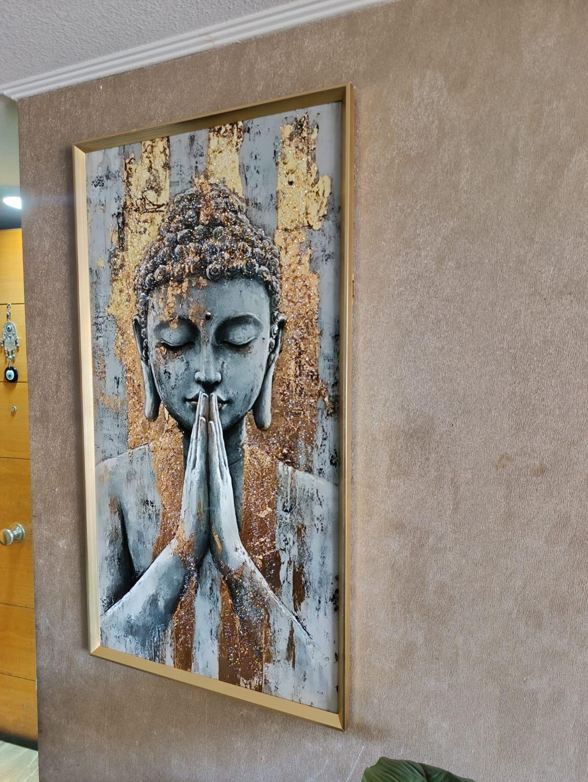 Cuadro Buda Medita, Pintura Diamond, Marco Dorado 110x60x3cm-2