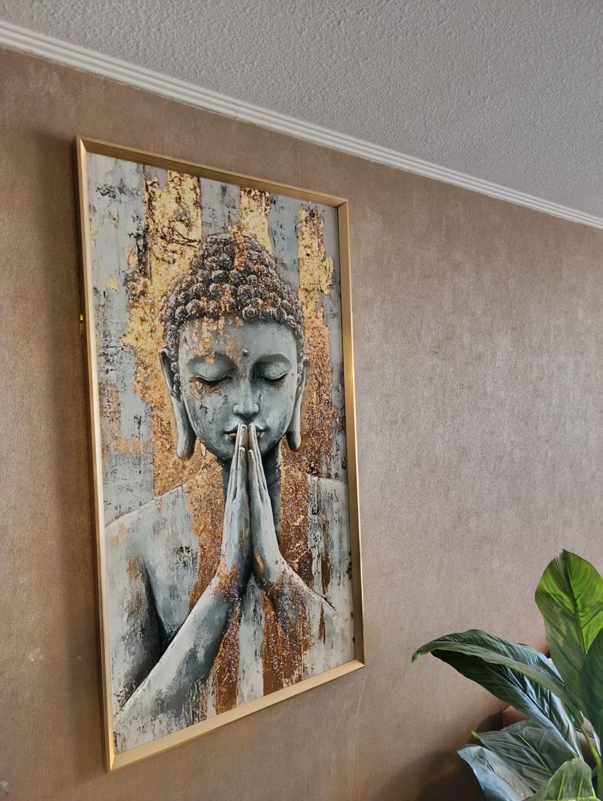 Cuadro Buda Medita, Pintura Diamond, Marco Dorado 110x60x3cm-3