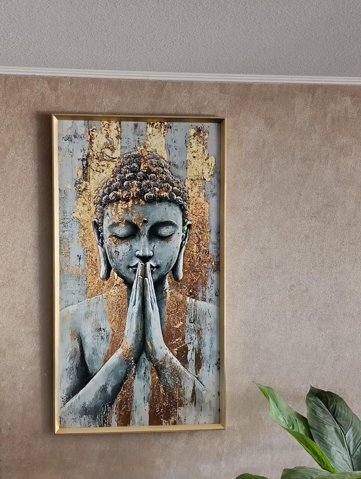 Cuadro Buda Medita, Pintura Diamond, Marco Dorado 110x60x3cm-4