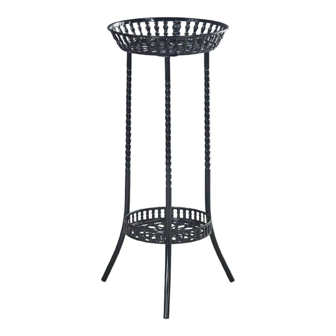 Pedestal Porta Macetas Metalico 2 Niveles Color Negro.-0