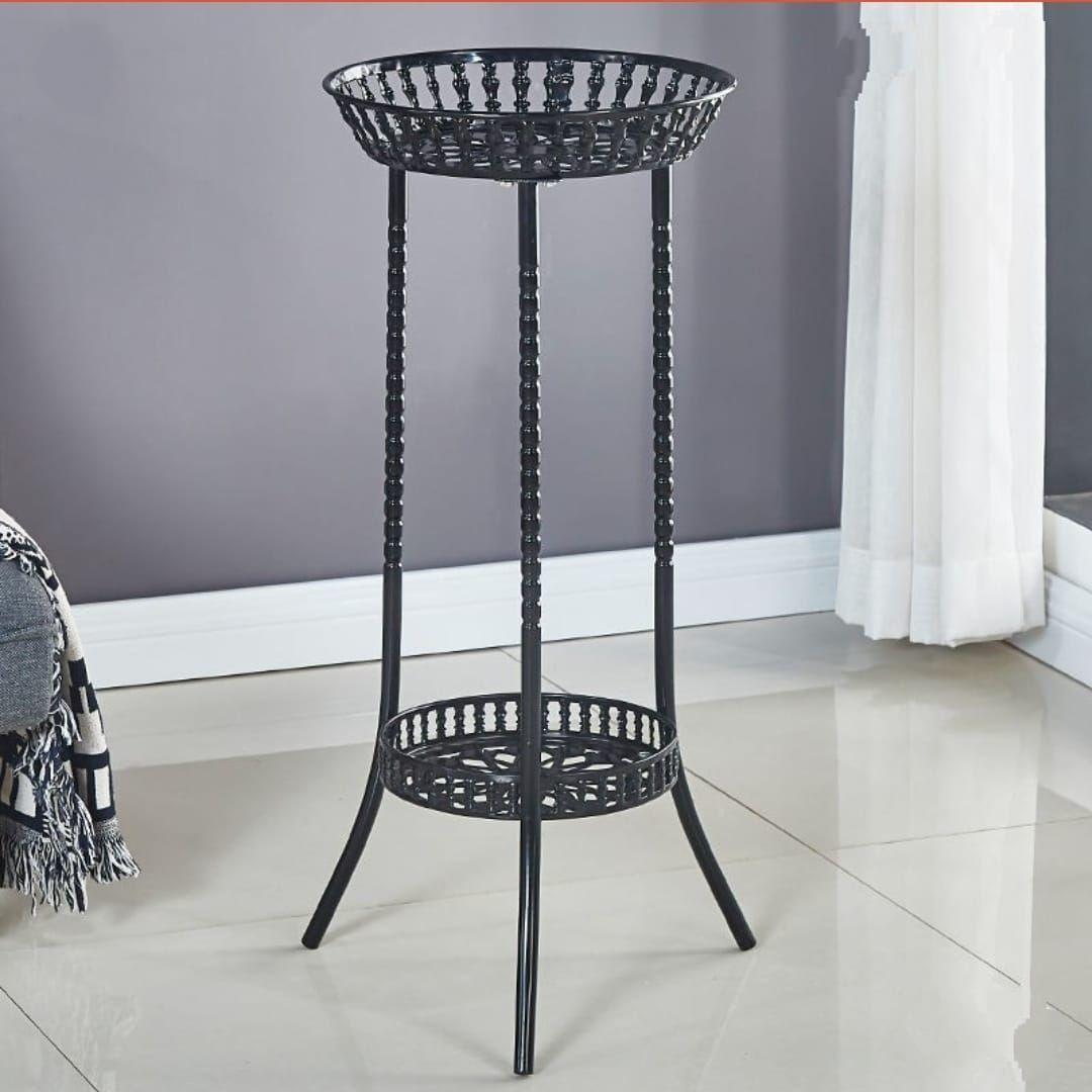 Pedestal Porta Macetas Metalico 2 Niveles Color Negro.-1