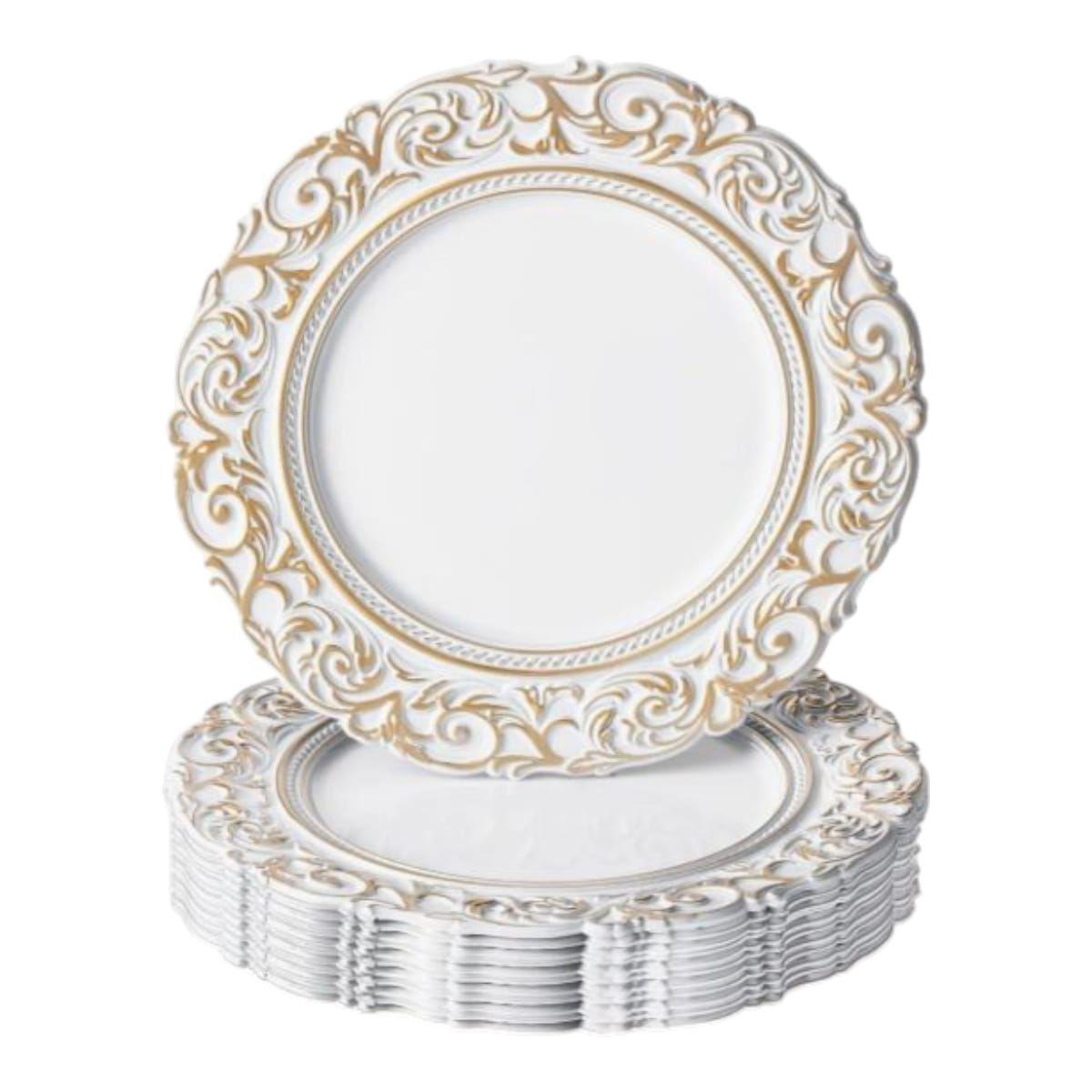 Pack 6 Und Platos Base Colores Blanco y Negro Con Aplicaciones En Dorado Melamina 33 Cm Ø-0