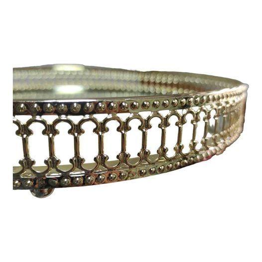 Bandeja Metalica Color Dorado Con Base De Espejo 25 Cm-2