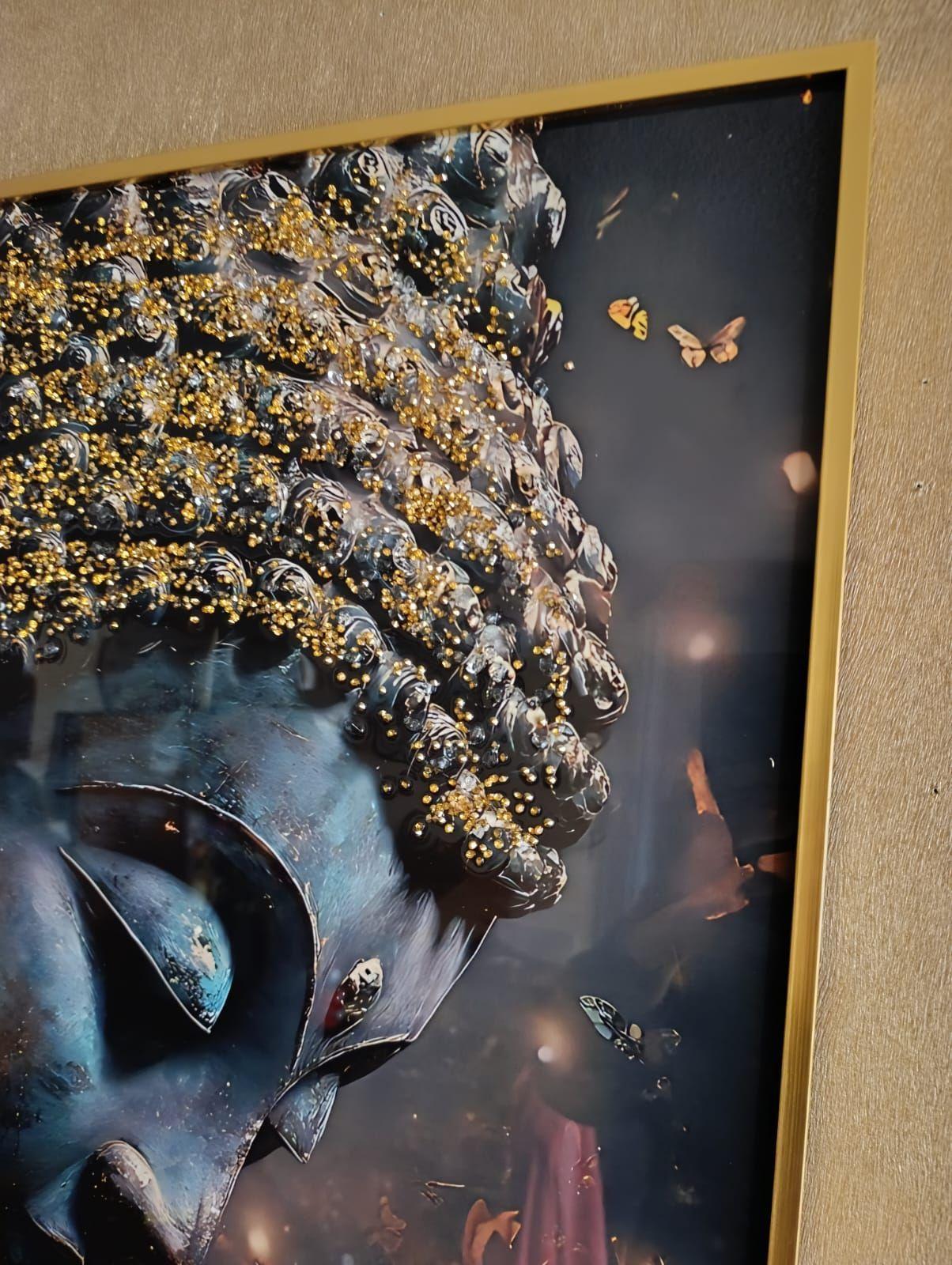 Cuadro Buda Mariposas Estilo Diamante Marco Dorado110x70x4cm-2