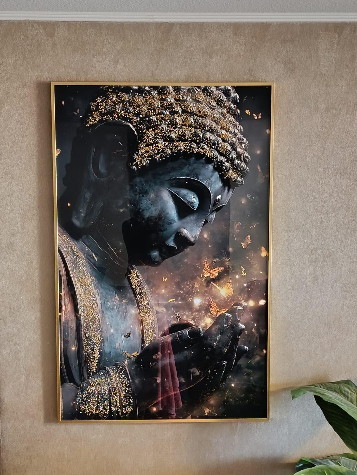 Cuadro Buda Mariposas Estilo Diamante Marco Dorado110x70x4cm-3