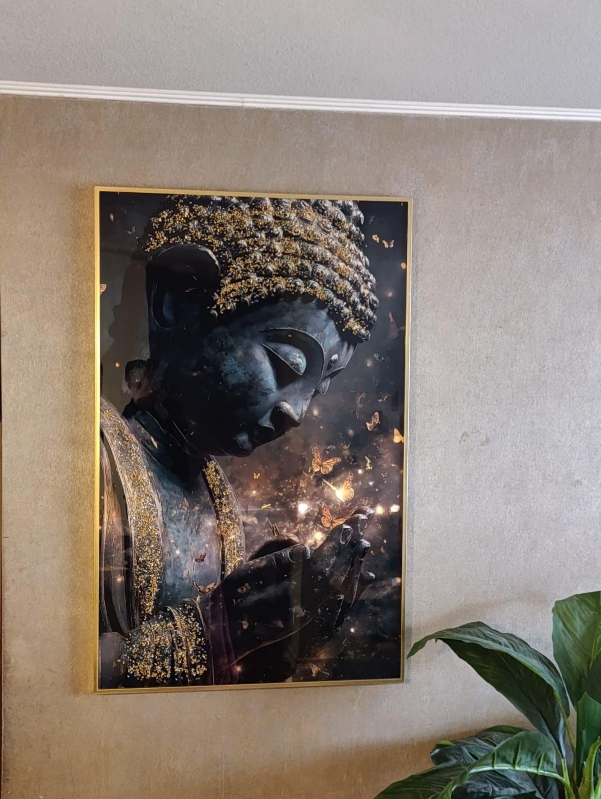Cuadro Buda Mariposas Estilo Diamante Marco Dorado110x70x4cm-4