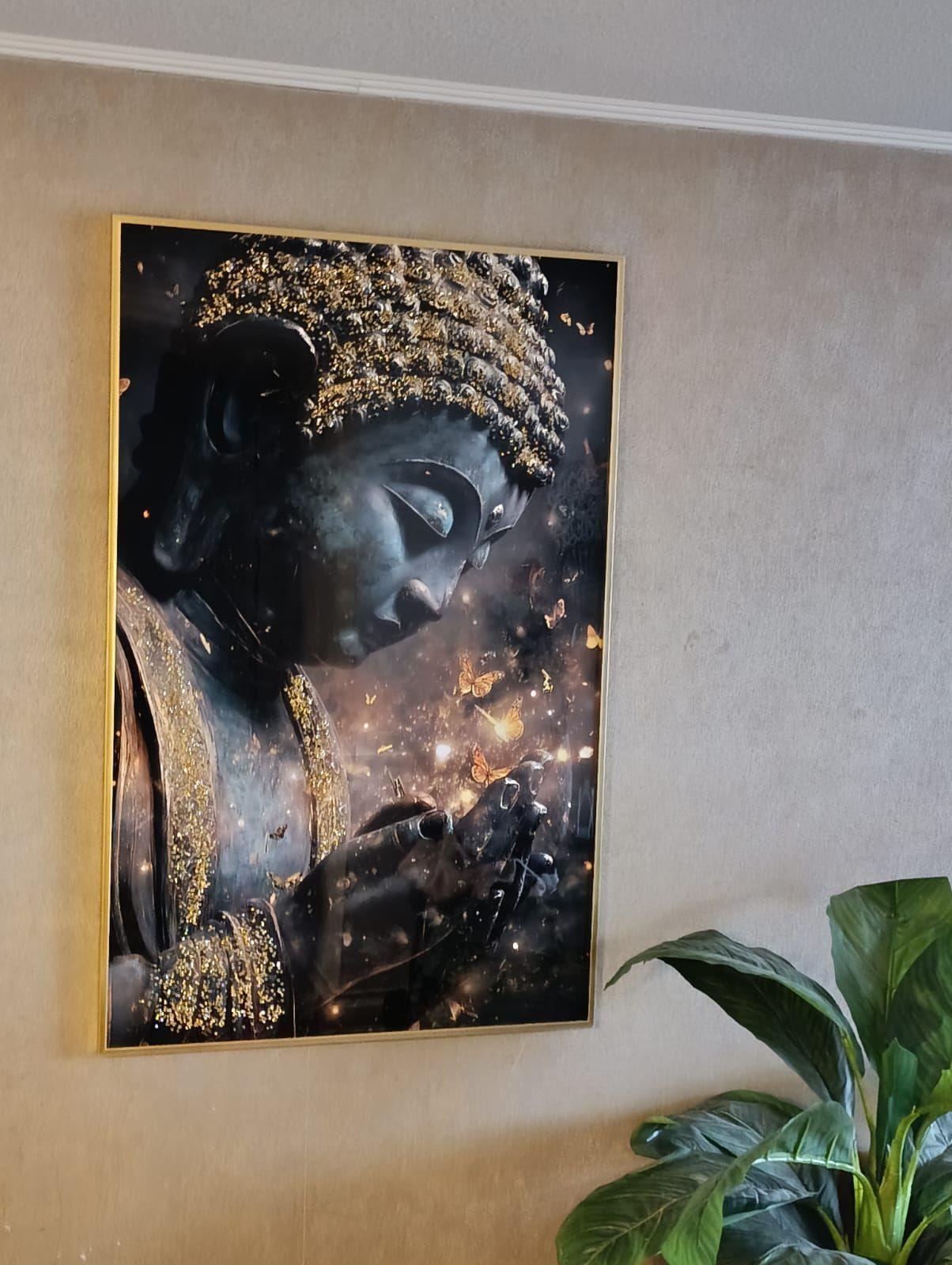Cuadro Buda Mariposas Estilo Diamante Marco Dorado110x70x4cm-5