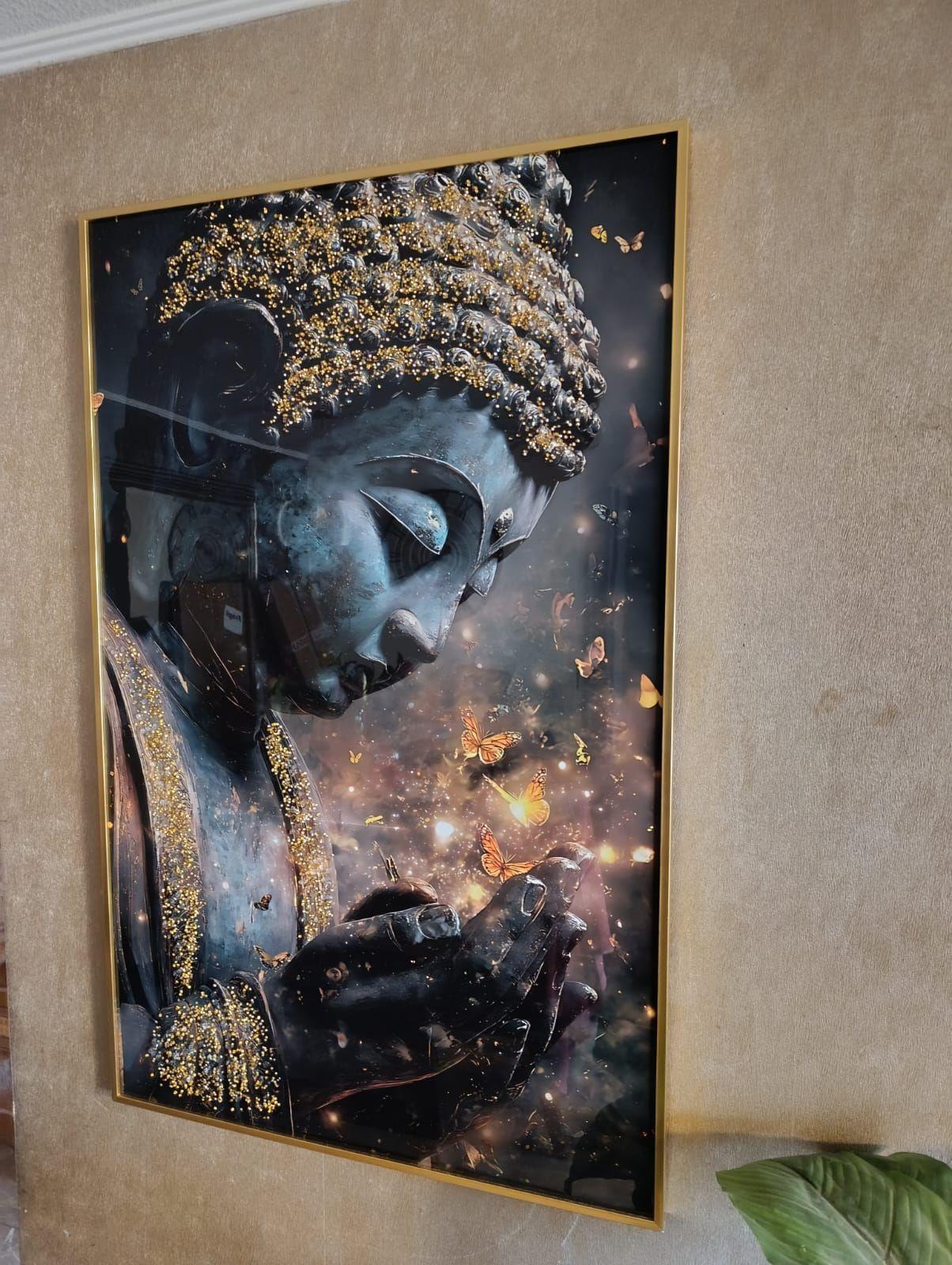 Cuadro Buda Mariposas Estilo Diamante Marco Dorado110x70x4cm-6