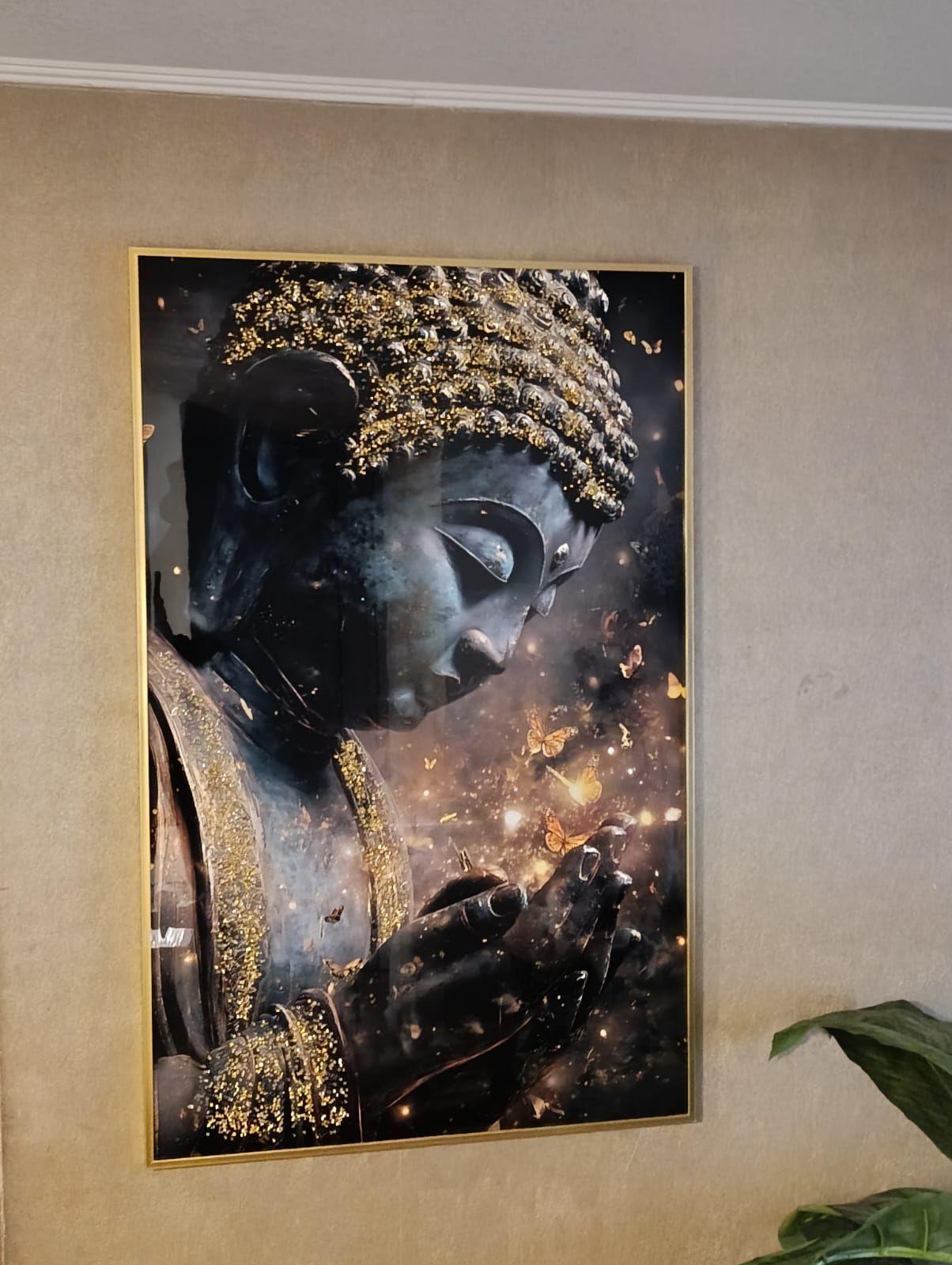 Cuadro Buda Mariposas Estilo Diamante Marco Dorado110x70x4cm-7