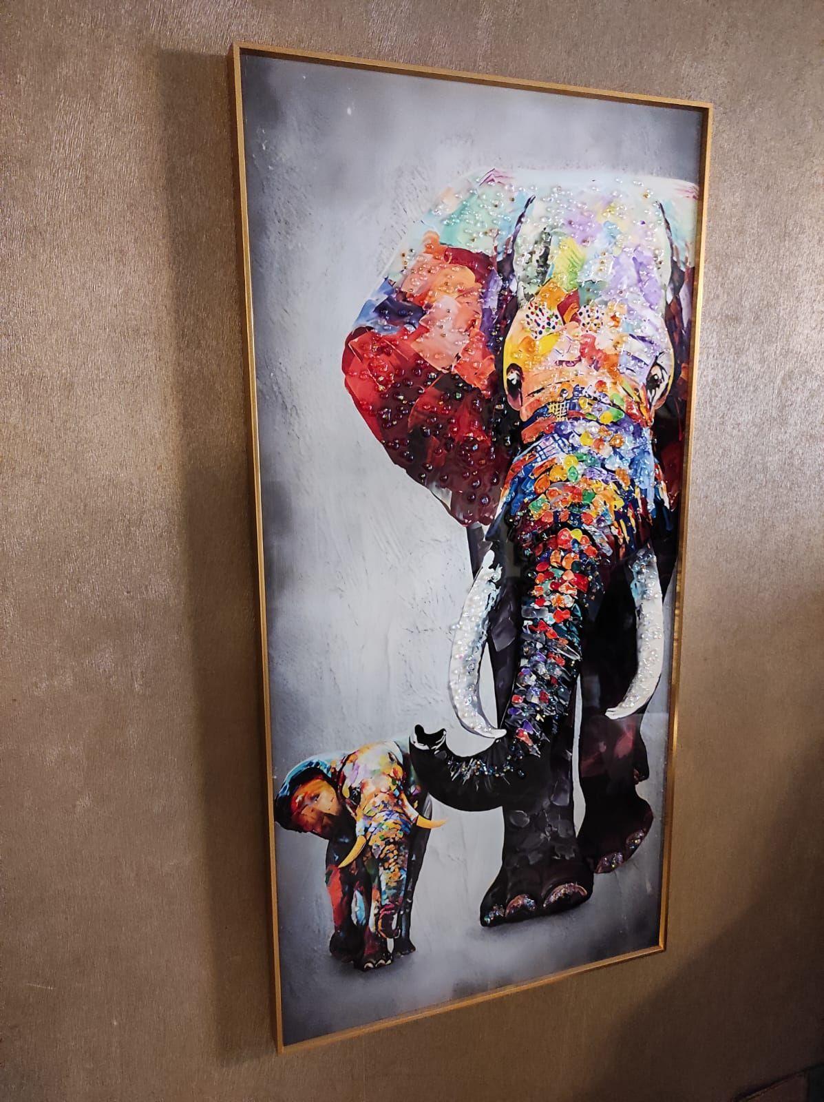 Cuadro Elefantes, 5d Relieve, Marco Metal Dorado50x100 Cm-4