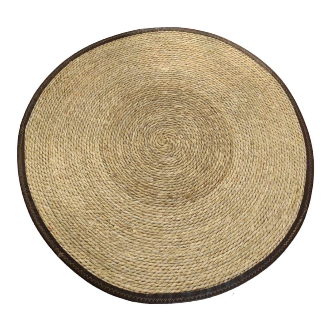 Alfombra Yute Lisa, Borde Forrado Cocido Ecocuero Cafe 100cm-2