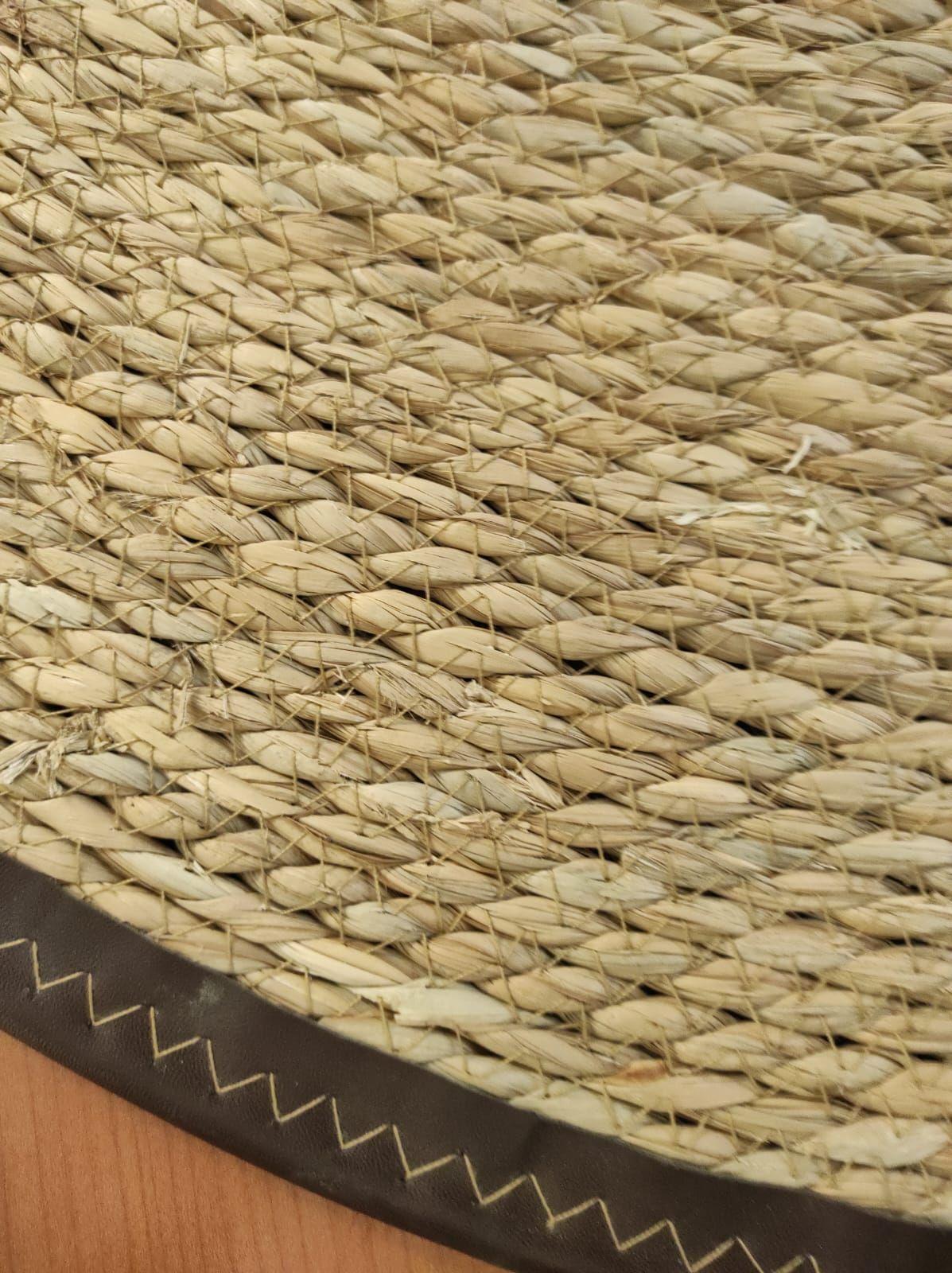 Alfombra Yute Lisa, Borde Forrado Cocido Ecocuero Cafe 100cm-4