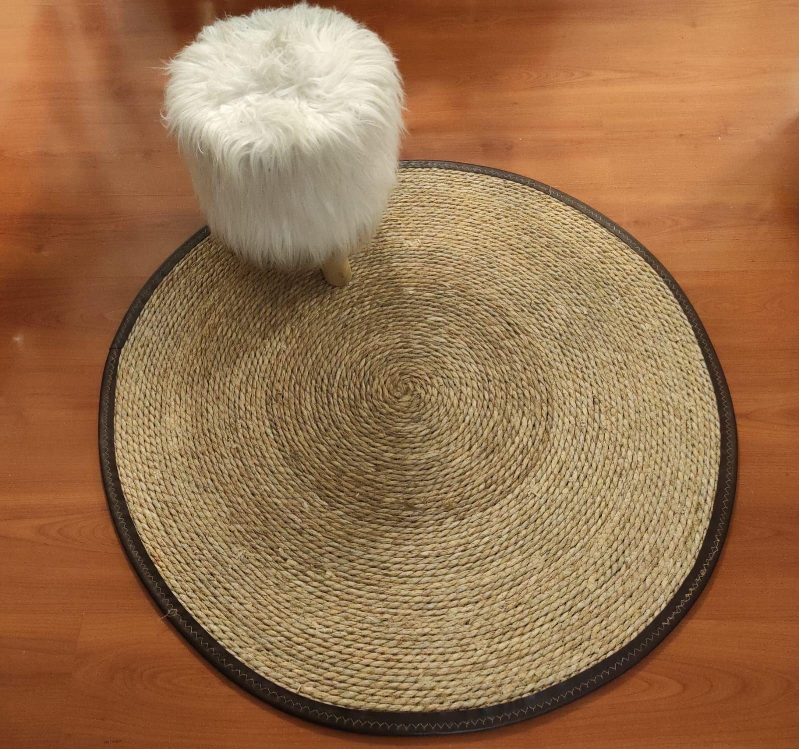 Alfombra Yute Lisa, Borde Forrado Cocido Ecocuero Cafe 100cm-5