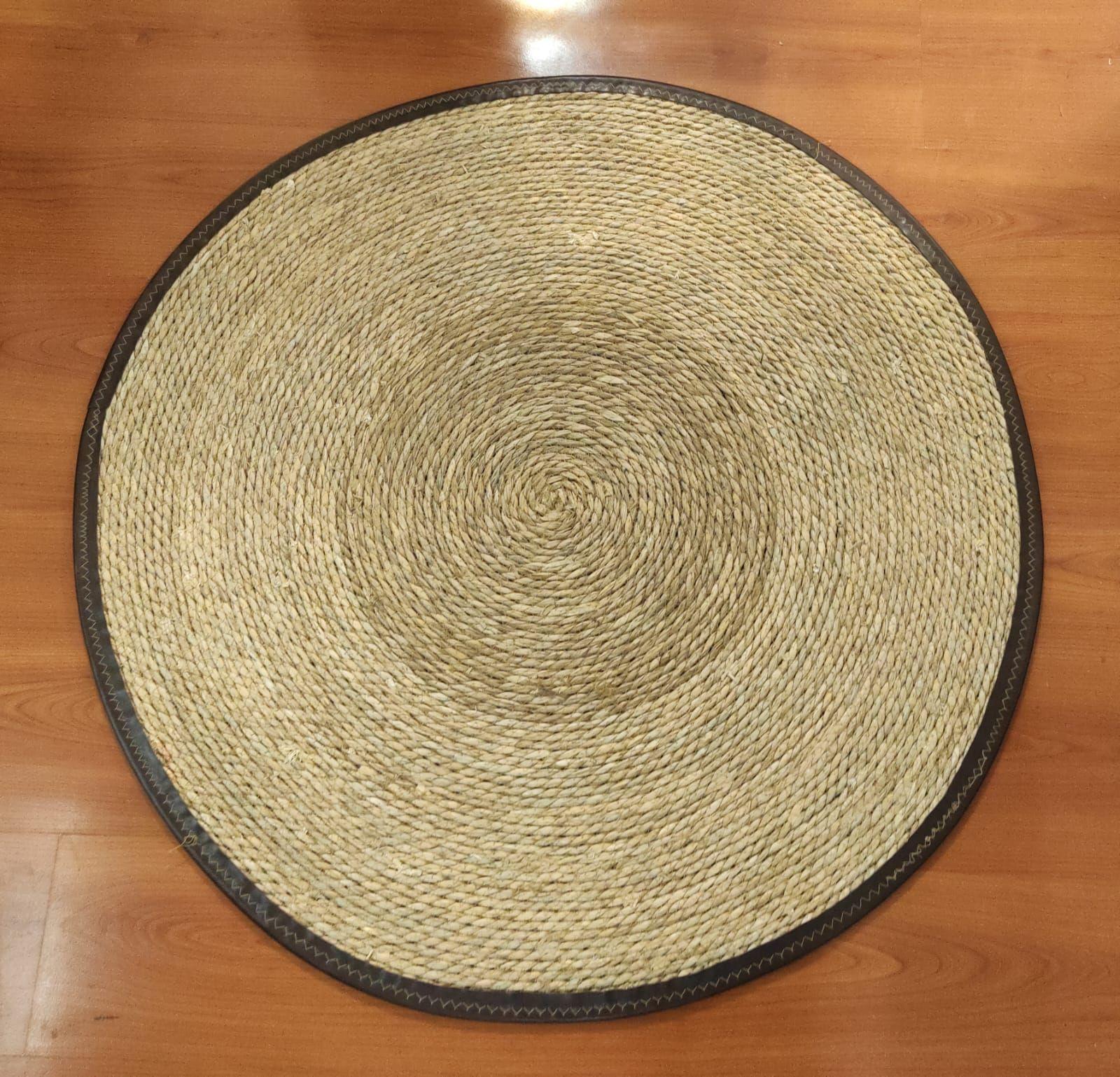 Alfombra Yute Lisa, Borde Forrado Cocido Ecocuero Cafe 100cm-6