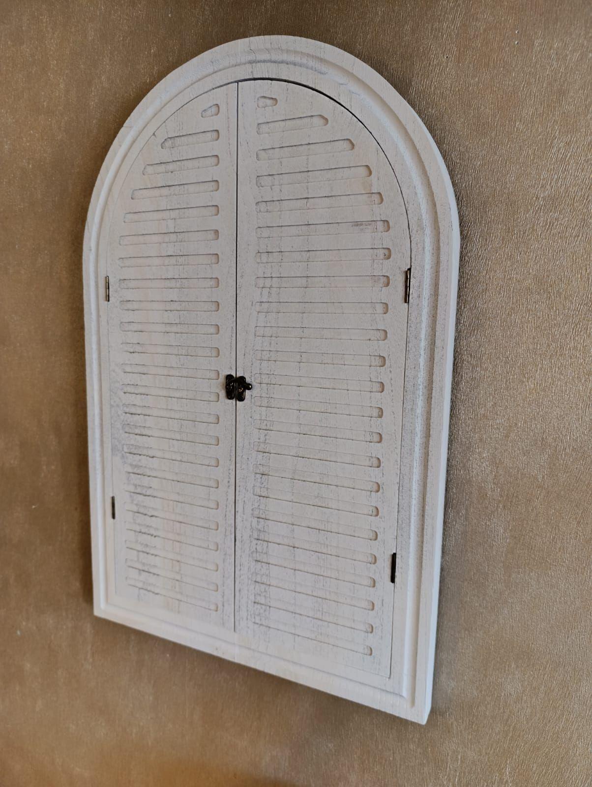 Espejo Madera Blco Invierno Envejecido Forma Ventana Puertas 44x66 Cm-3
