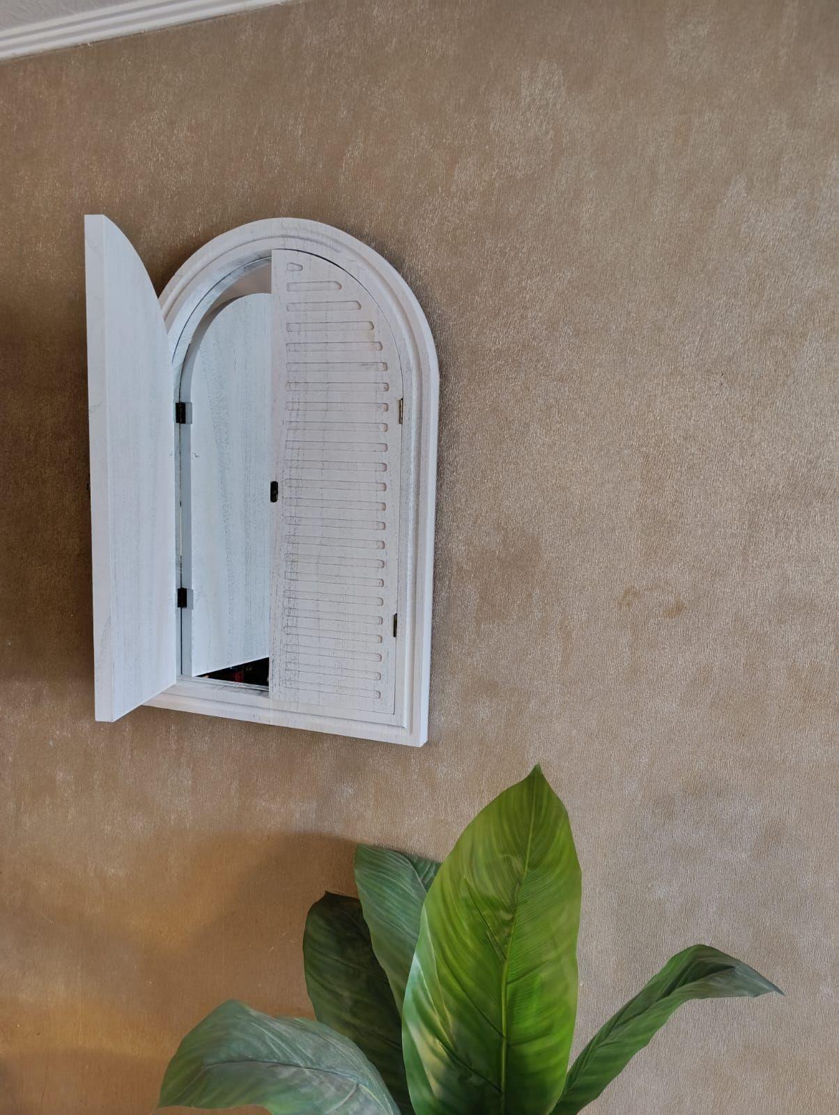Espejo Madera Blco Invierno Envejecido Forma Ventana Puertas 44x66 Cm-4