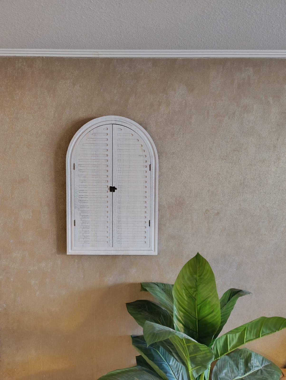 Espejo Madera Blco Invierno Envejecido Forma Ventana Puertas 44x66 Cm-5