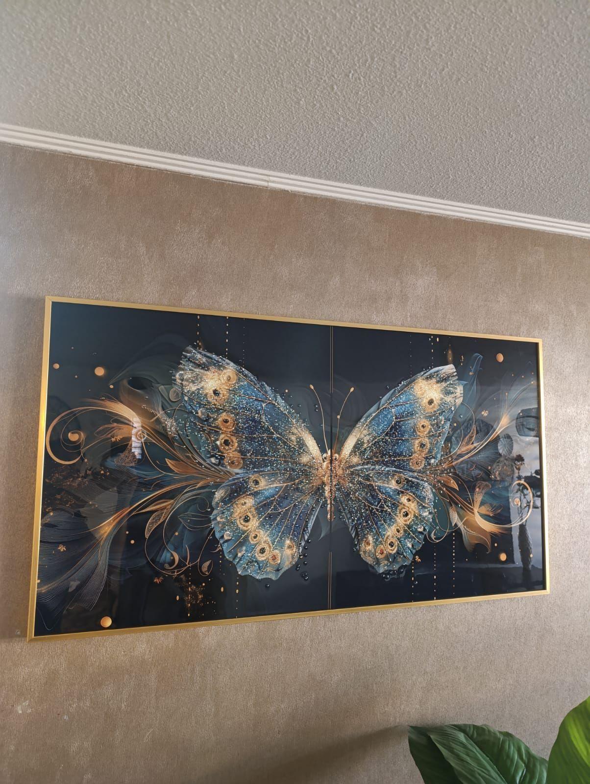 Cuadro Mariposa Multicolor Diamante, Marco Dorado 110x60x3cm-2