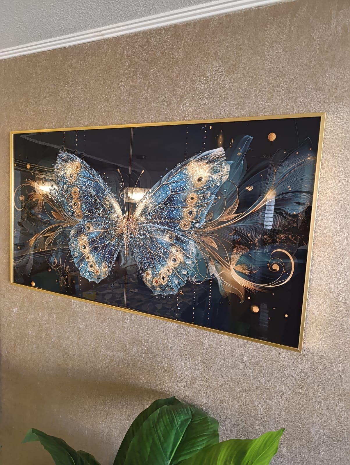 Cuadro Mariposa Multicolor Diamante, Marco Dorado 110x60x3cm-3