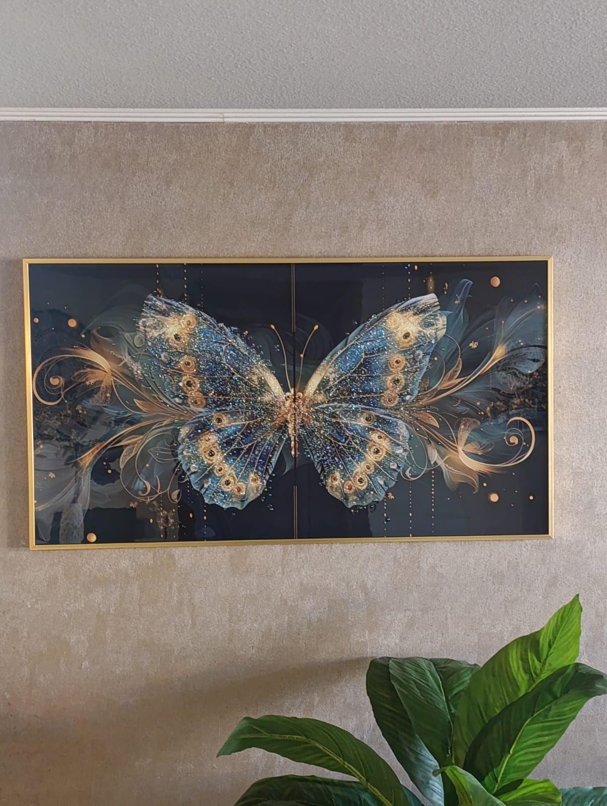 Cuadro Mariposa Multicolor Diamante, Marco Dorado 110x60x3cm-4