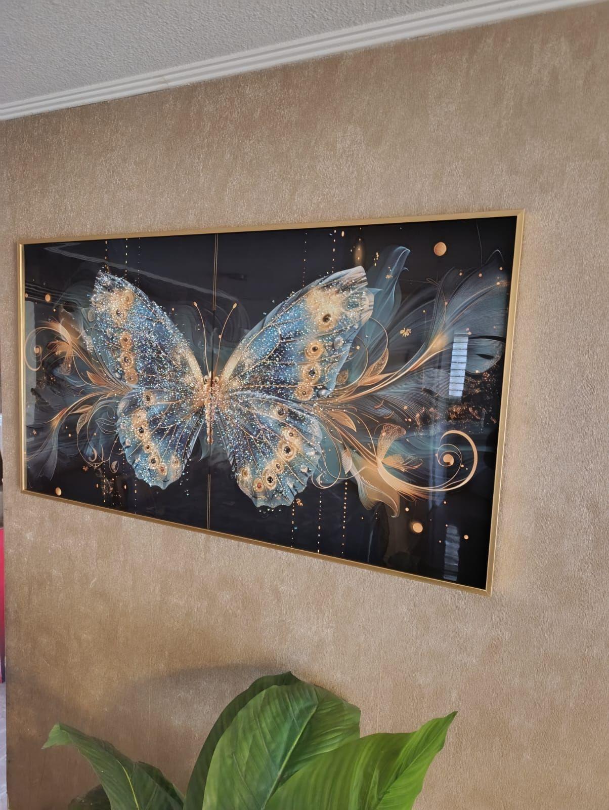 Cuadro Mariposa Multicolor Diamante, Marco Dorado 110x60x3cm-5