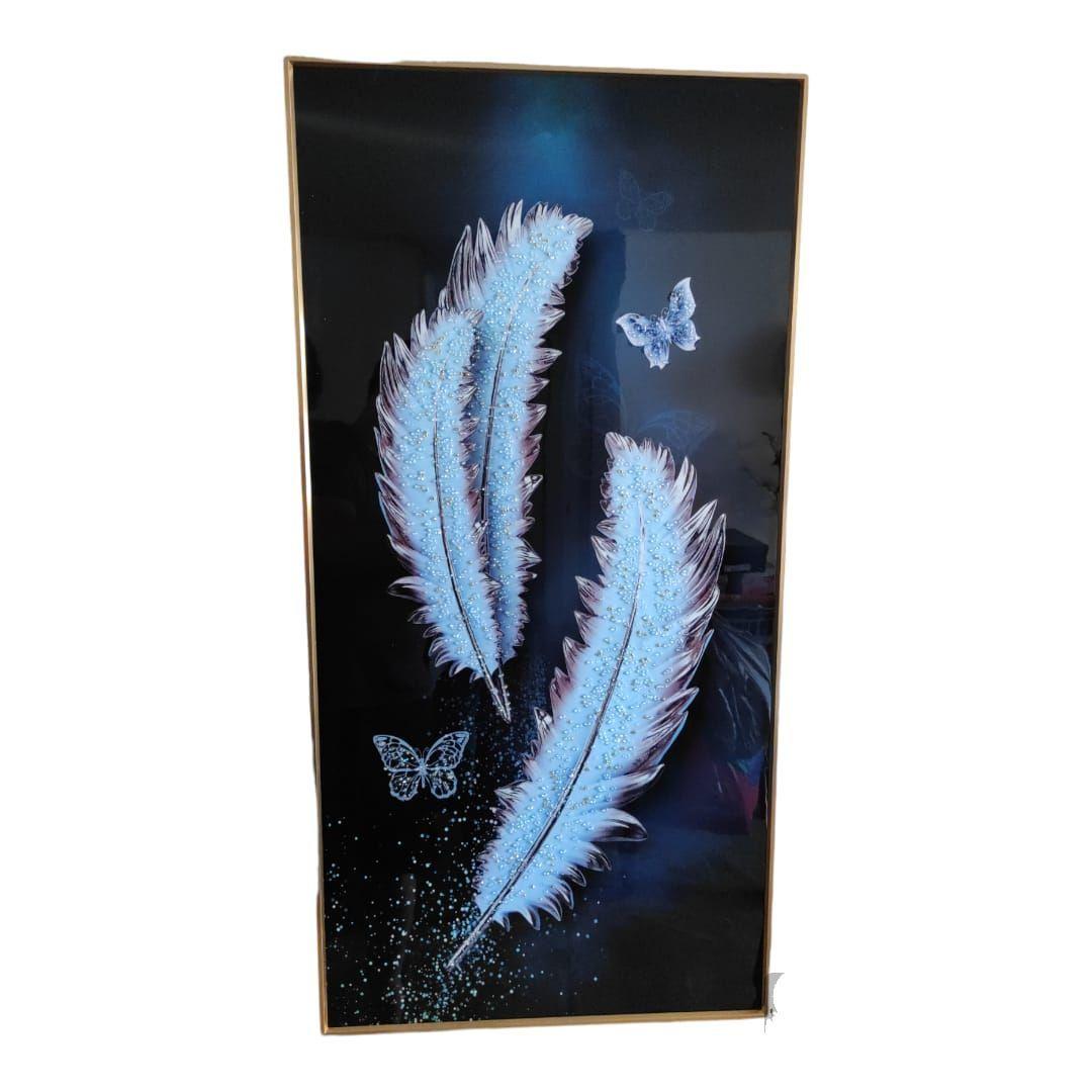 Cuadro Plumas Mariposas Deep Blue Pintura Diamante 50x100 Cm-1