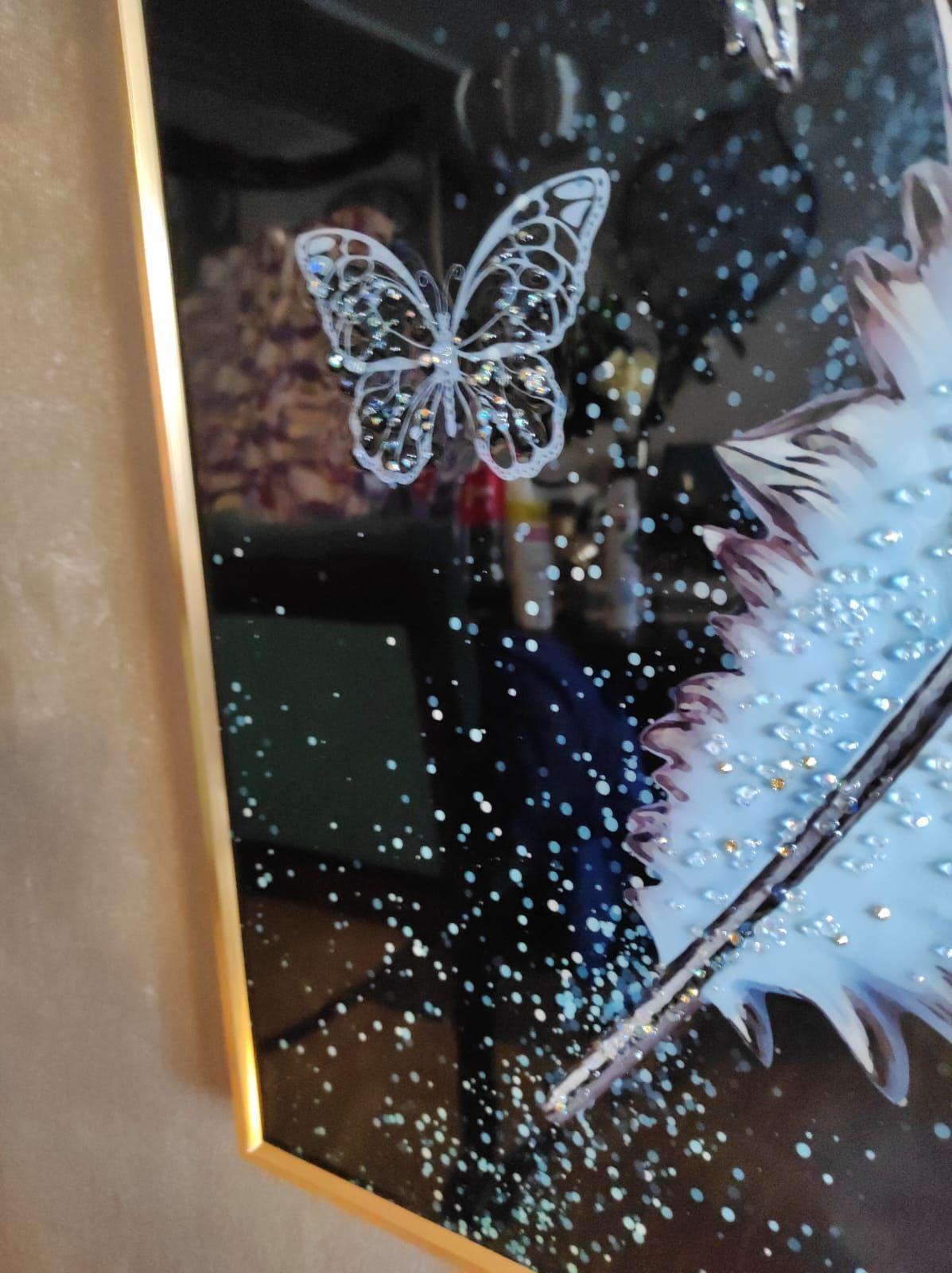 Cuadro Plumas Mariposas Deep Blue Pintura Diamante 50x100 Cm-2