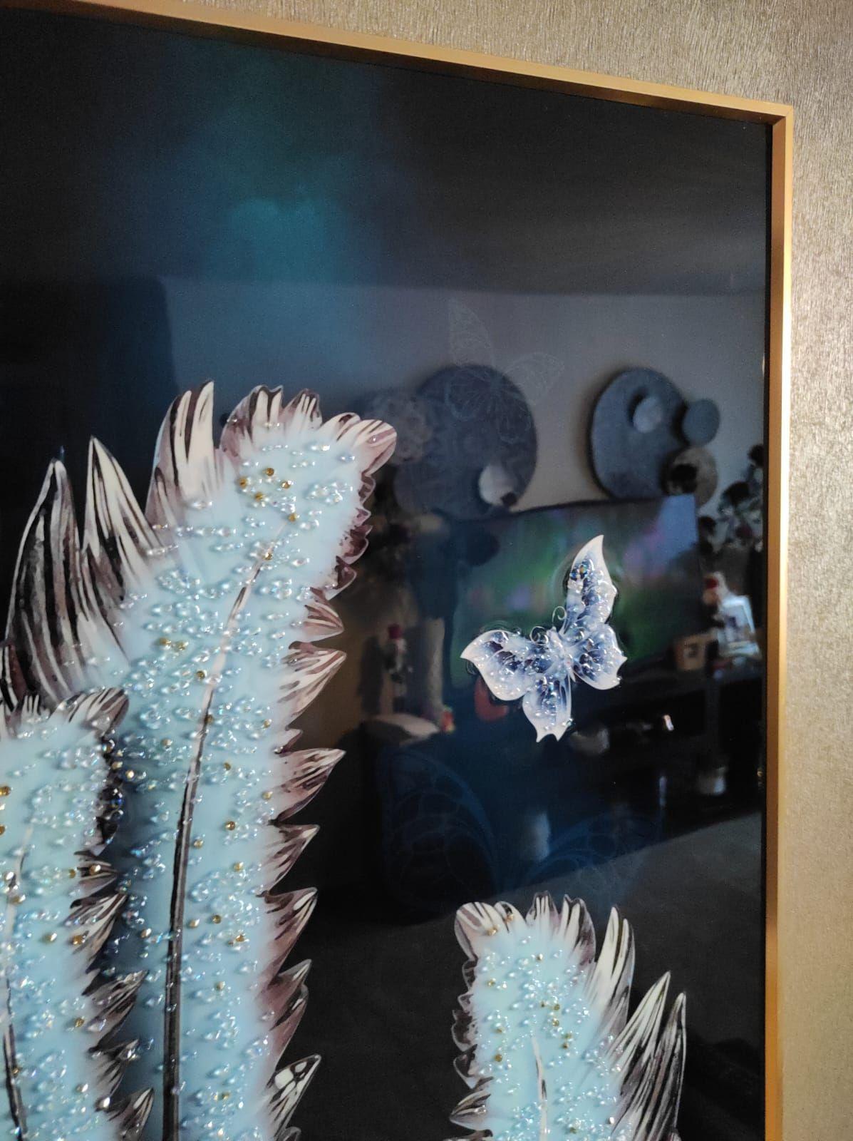 Cuadro Plumas Mariposas Deep Blue Pintura Diamante 50x100 Cm-3