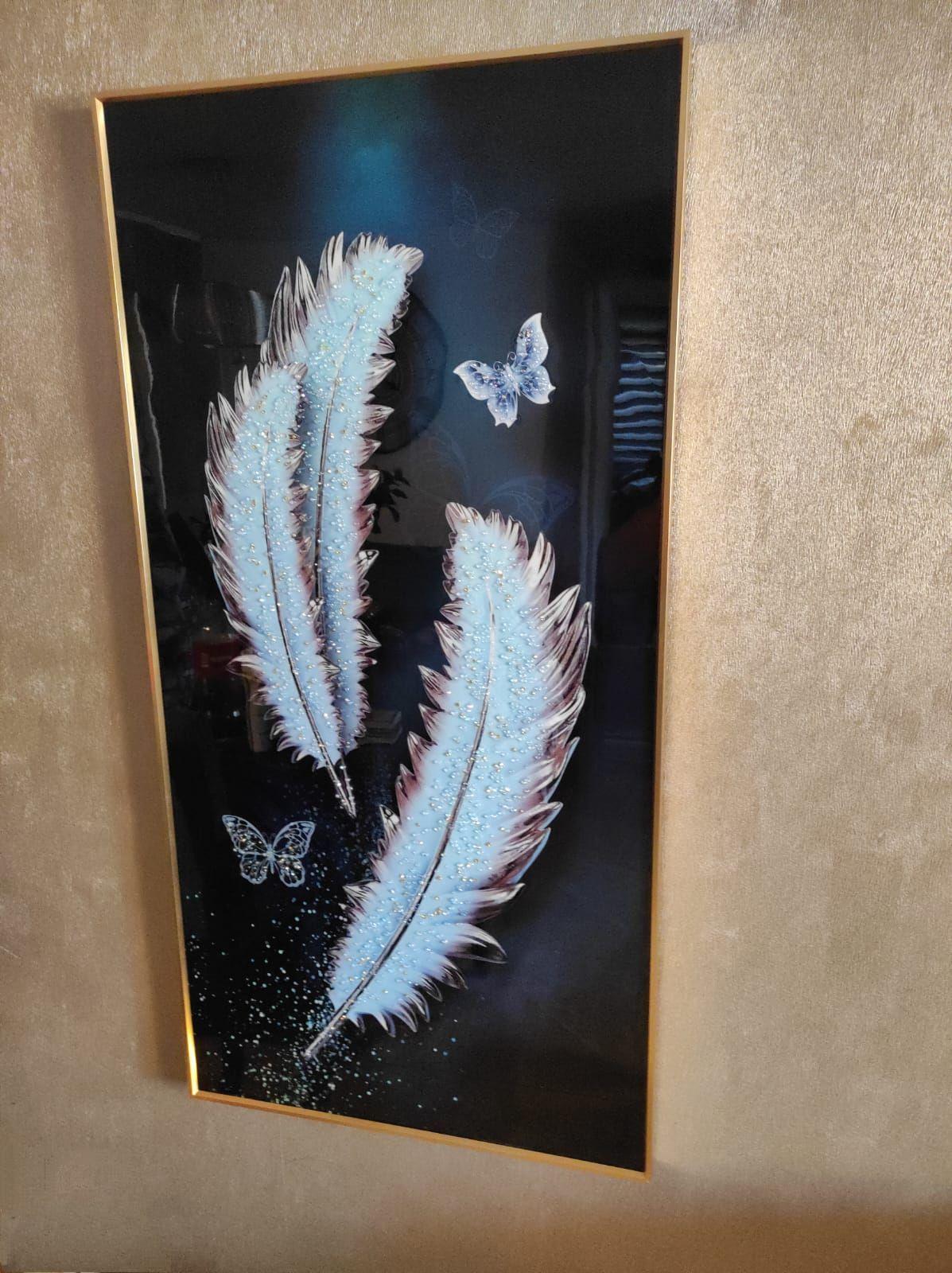 Cuadro Plumas Mariposas Deep Blue Pintura Diamante 50x100 Cm-4