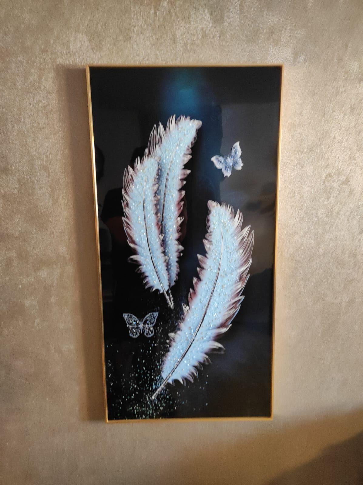 Cuadro Plumas Mariposas Deep Blue Pintura Diamante 50x100 Cm-7
