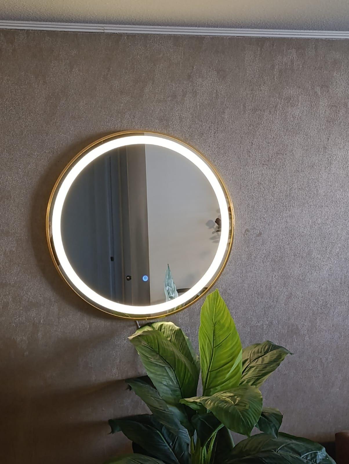 Espejo Touch Led Redondo 70 Cm Ø Marco Metal Dorado Dorado-2