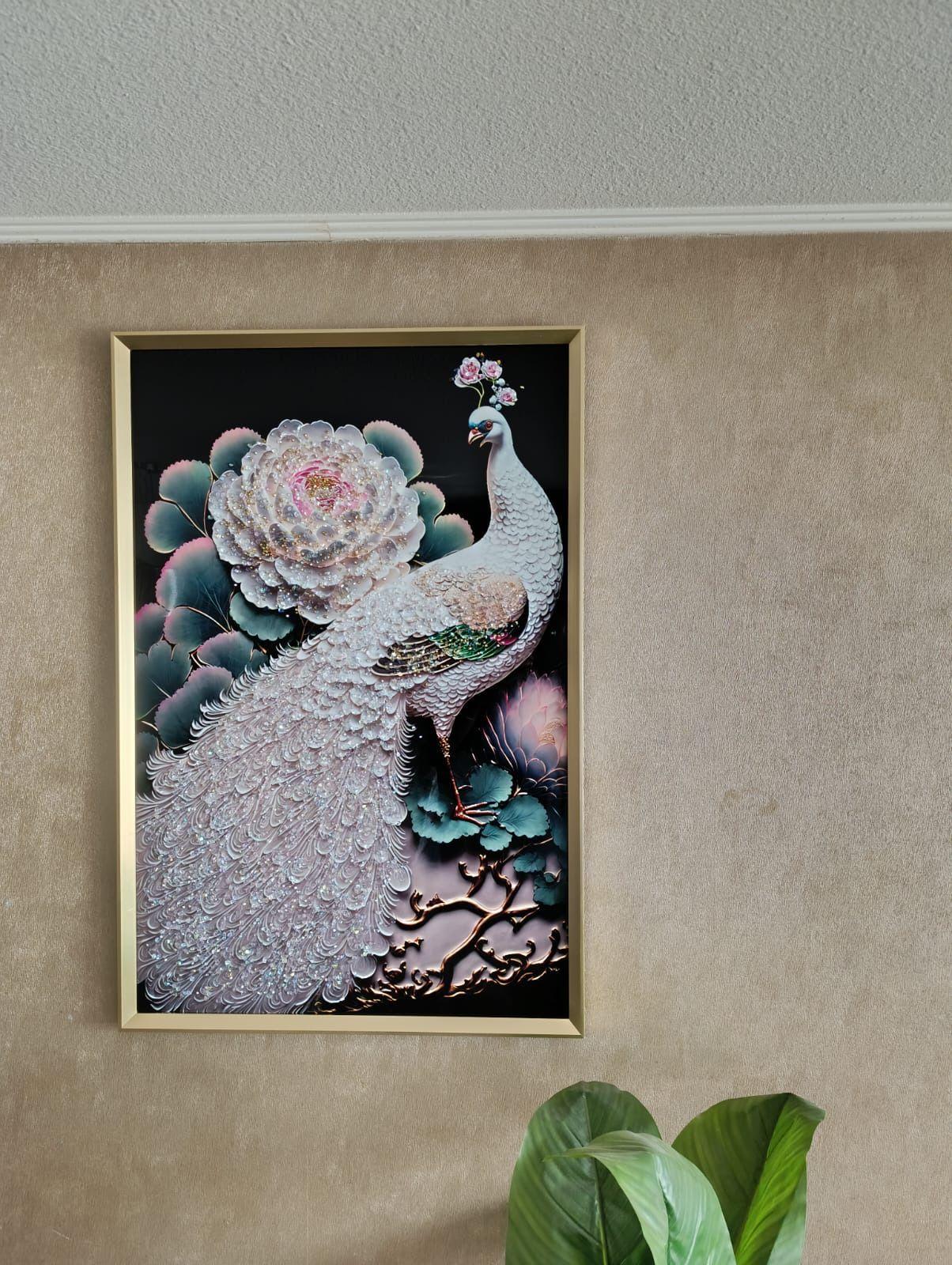 Cuadro Pavo Real, Pintura Estilo Diamond, 91x61x3cm-2