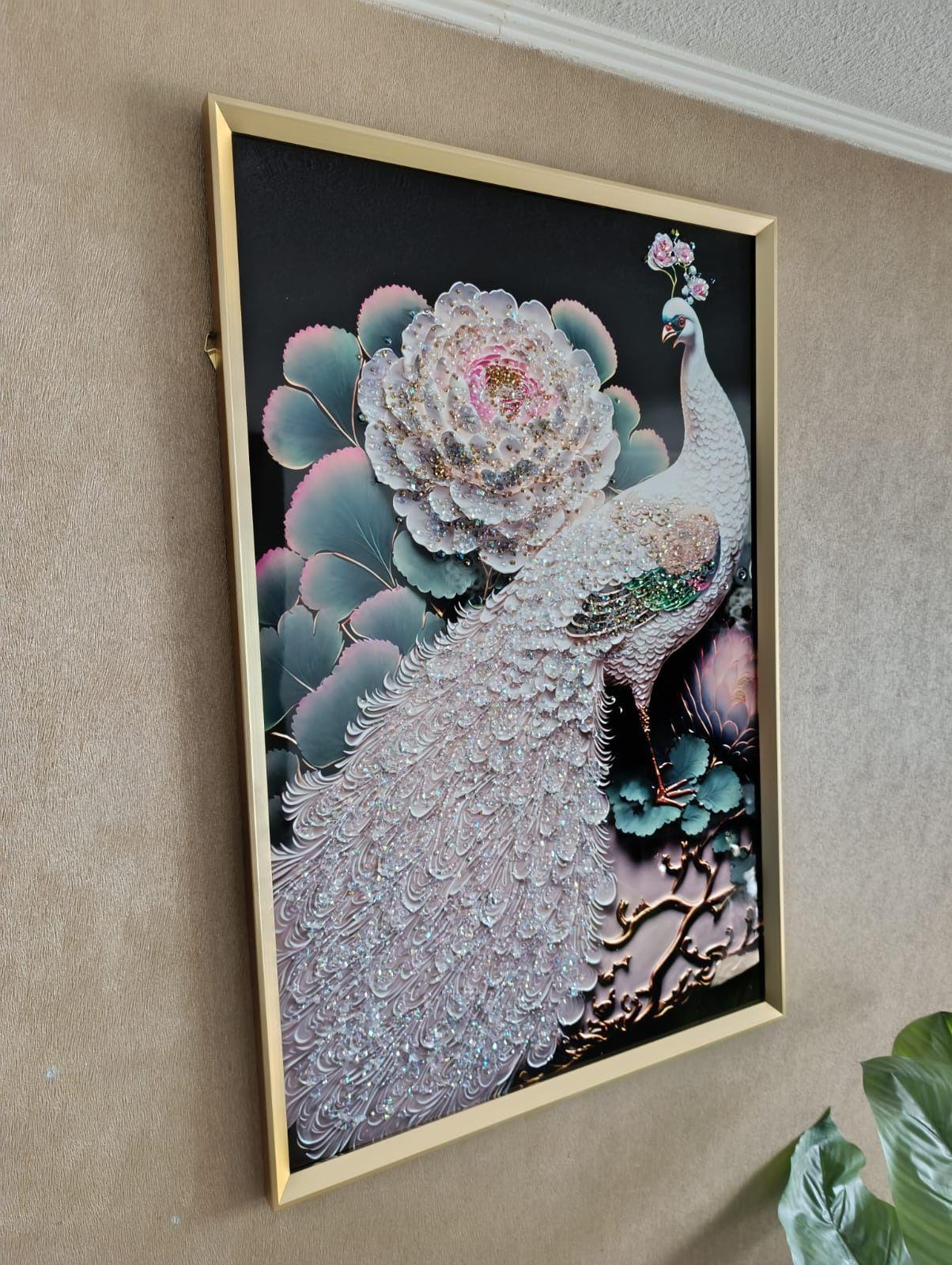 Cuadro Pavo Real, Pintura Estilo Diamond, 91x61x3cm-4