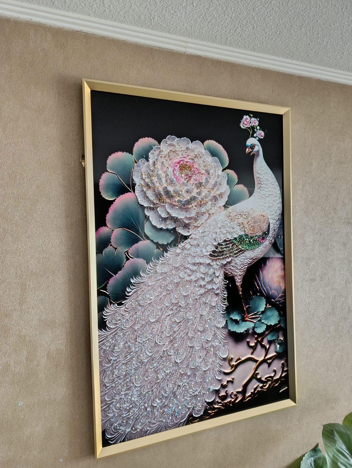 Cuadro Pavo Real, Pintura Estilo Diamond, 91x61x3cm-6