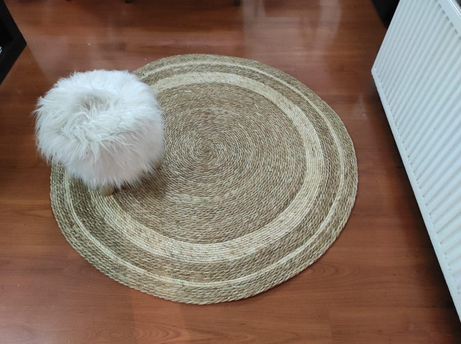 Hermosa Alfombra Yute Circulos Bicolor 120 Cm Diametro-3