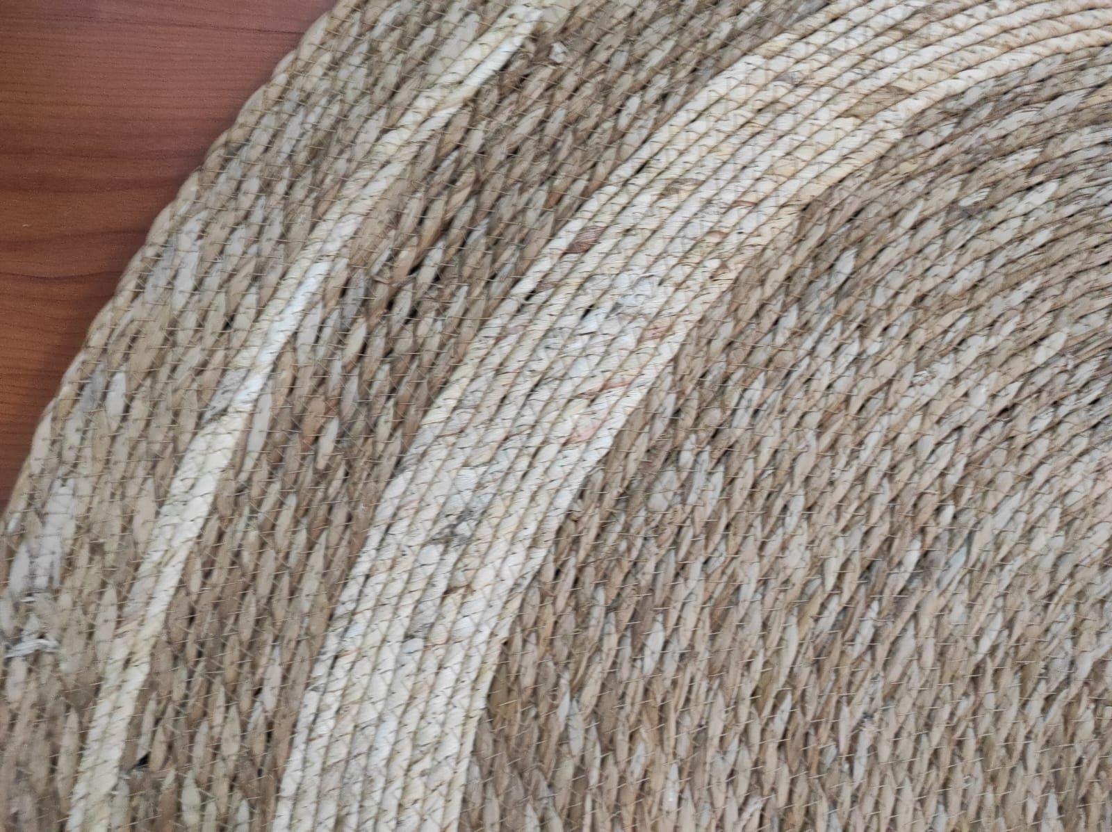 Hermosa Alfombra Yute Circulos Bicolor 120 Cm Diametro-3