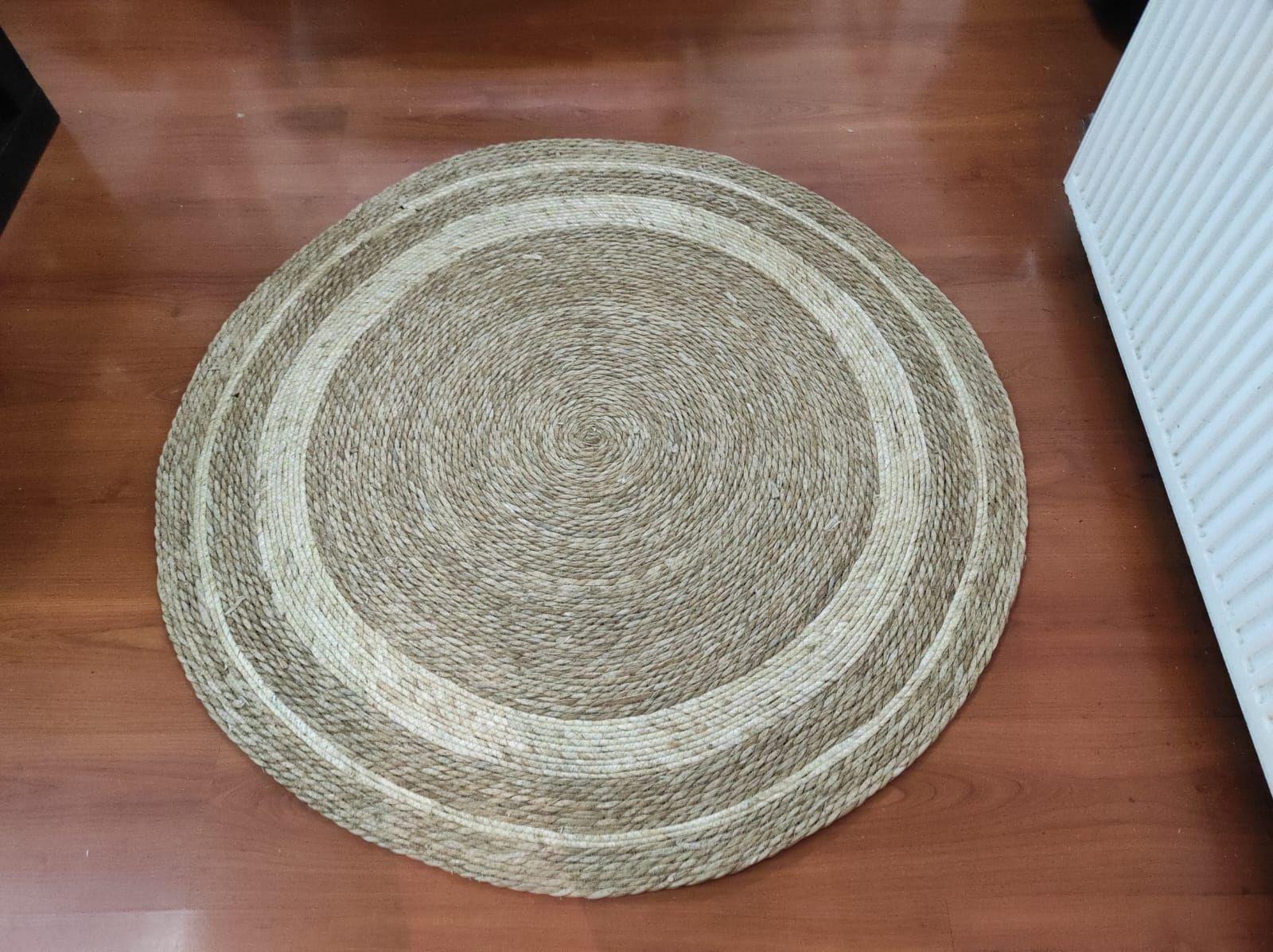 Hermosa Alfombra Yute Circulos Bicolor 120 Cm Diametro-3