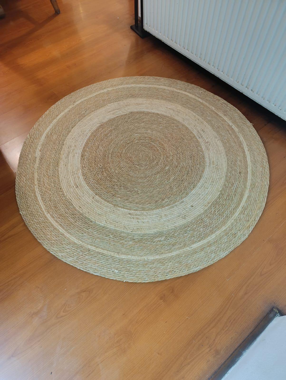 Hermosa Alfombra Yute Circulos Bicolor 120 Cm Diametro-3