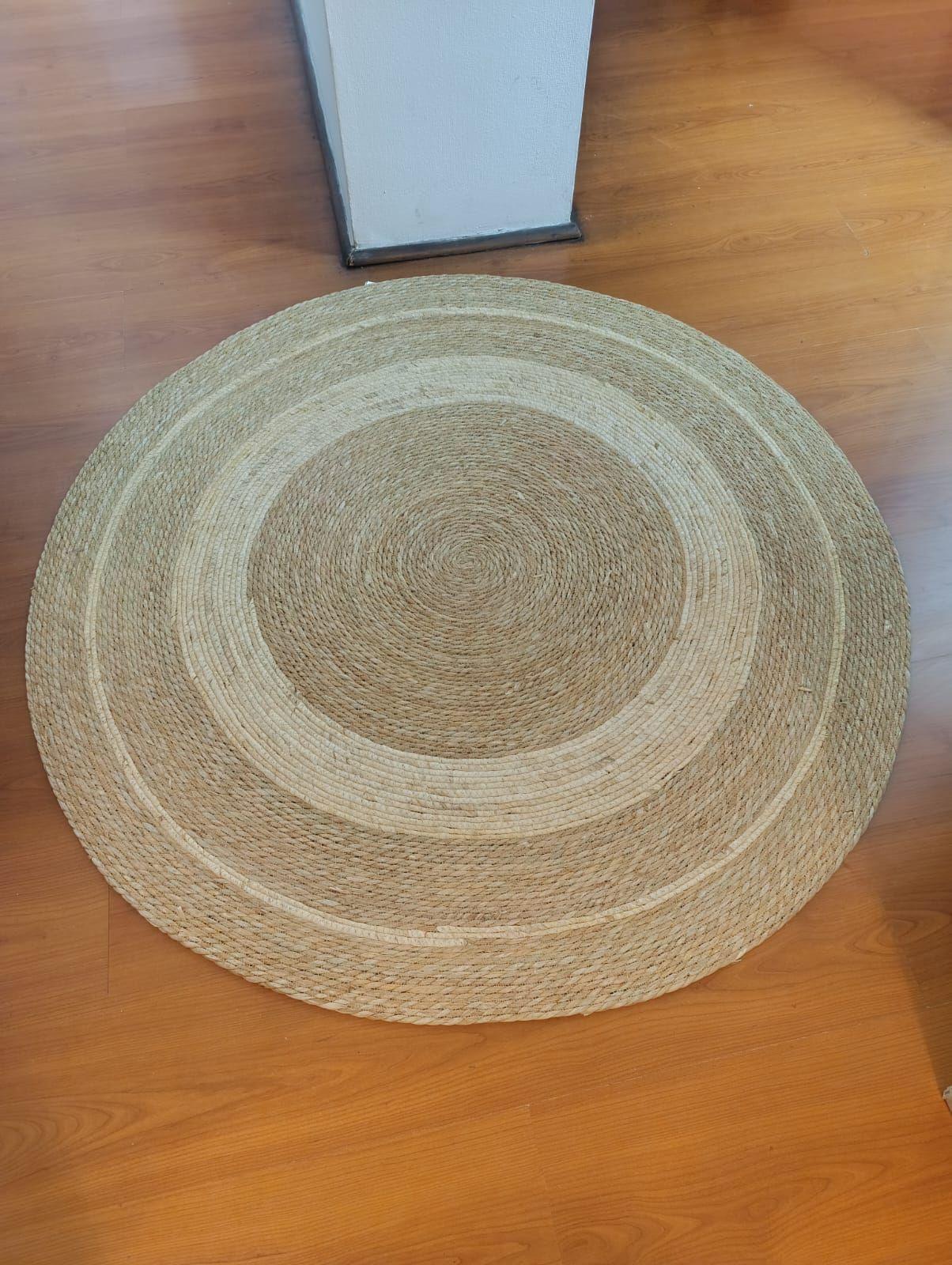 Hermosa Alfombra Yute Circulos Bicolor 120 Cm Diametro-5