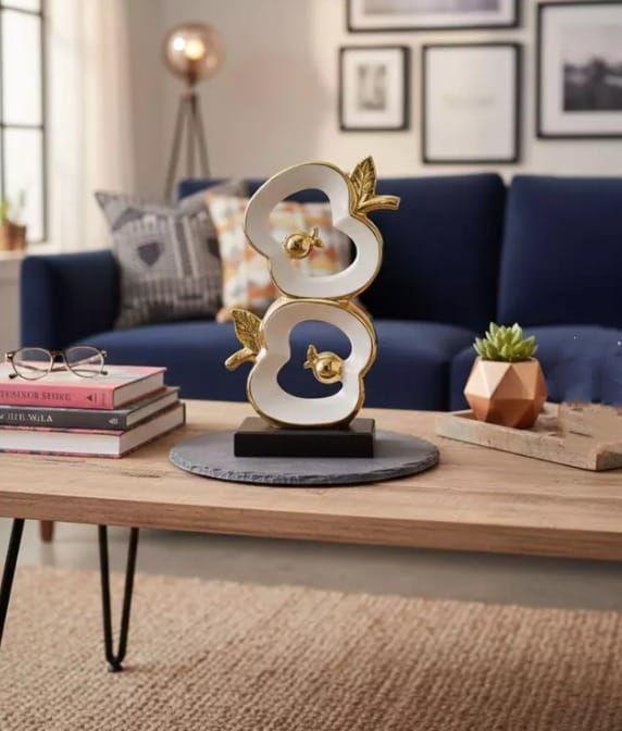 Figura Decorativa Diseños Piña/manzana Cerámica Dorado Y Esmalte Blanco-2