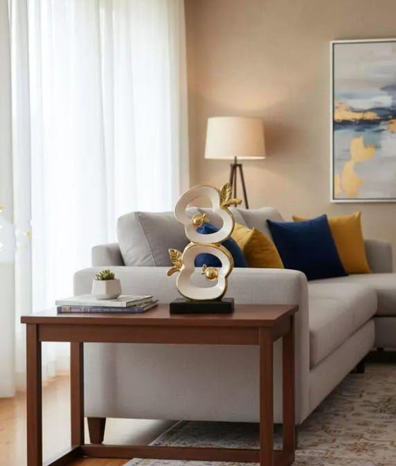 Figura Decorativa Diseños Piña/manzana Cerámica Dorado Y Esmalte Blanco-4