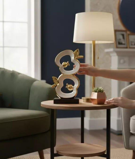 Figura Decorativa Diseños Piña/manzana Cerámica Dorado Y Esmalte Blanco-5