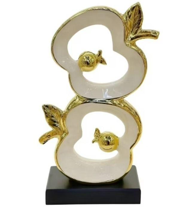 Figura Decorativa Diseños Piña/manzana Cerámica Dorado Y Esmalte Blanco-7