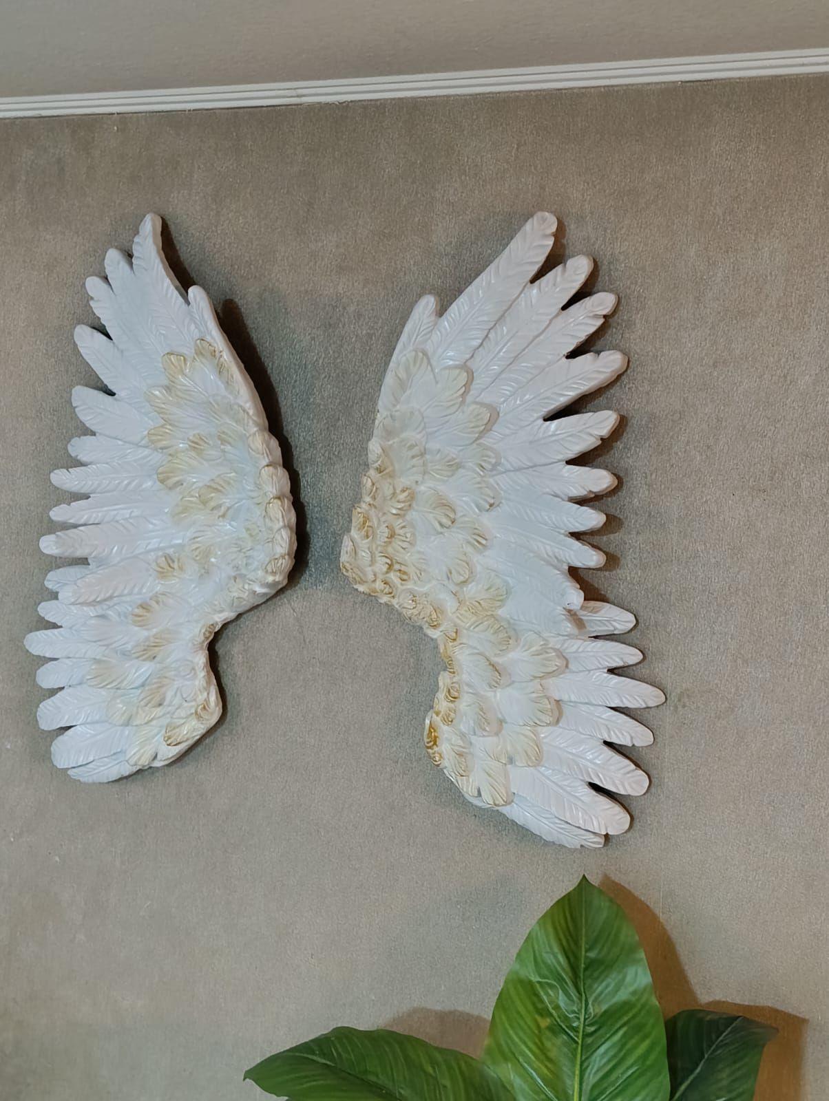 Alas Decoración Pared 3d Resina Estilo Nordico Blanco Nacarado/dorado-2
