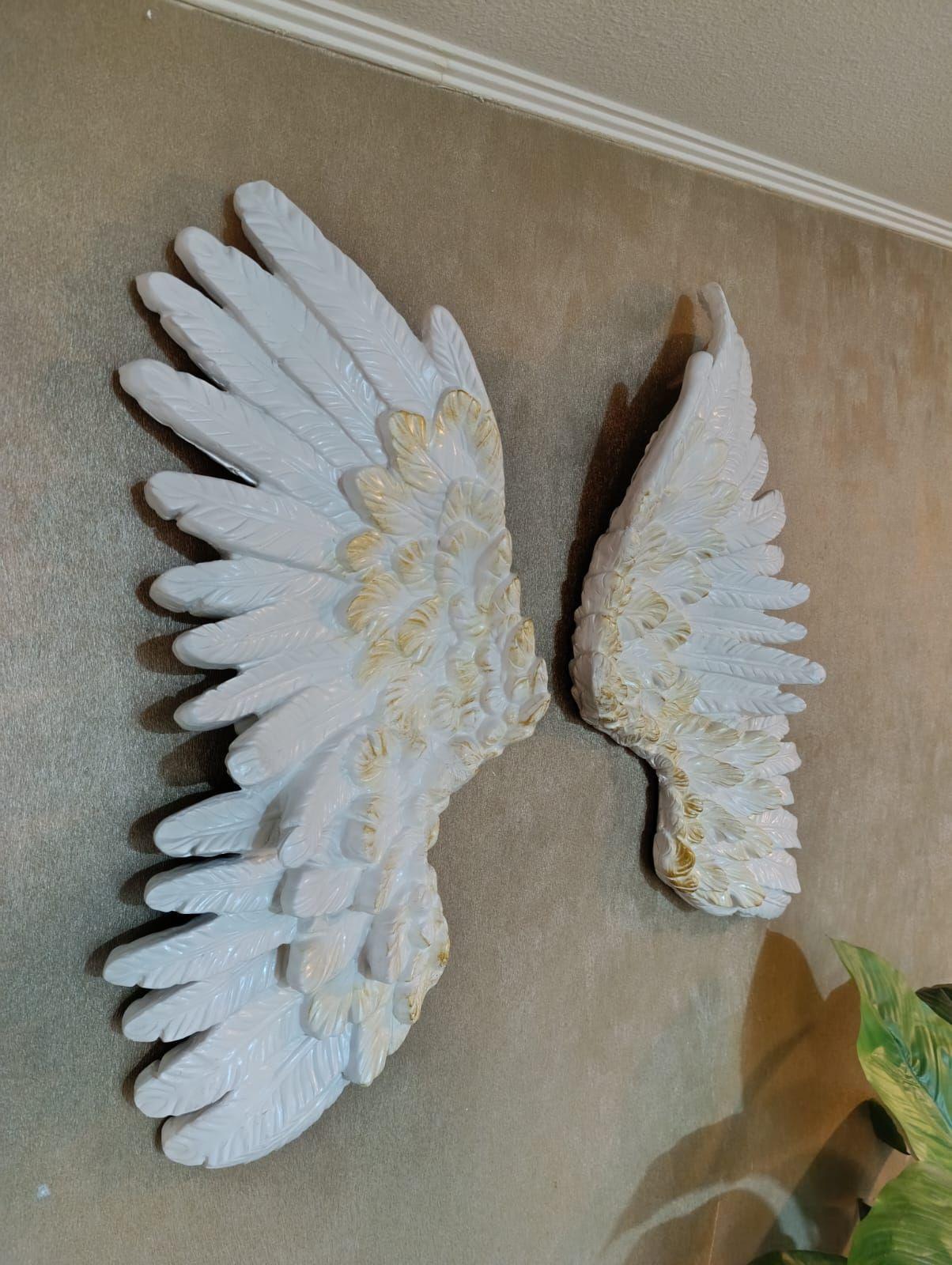Alas Decoración Pared 3d Resina Estilo Nordico Blanco Nacarado/dorado-3